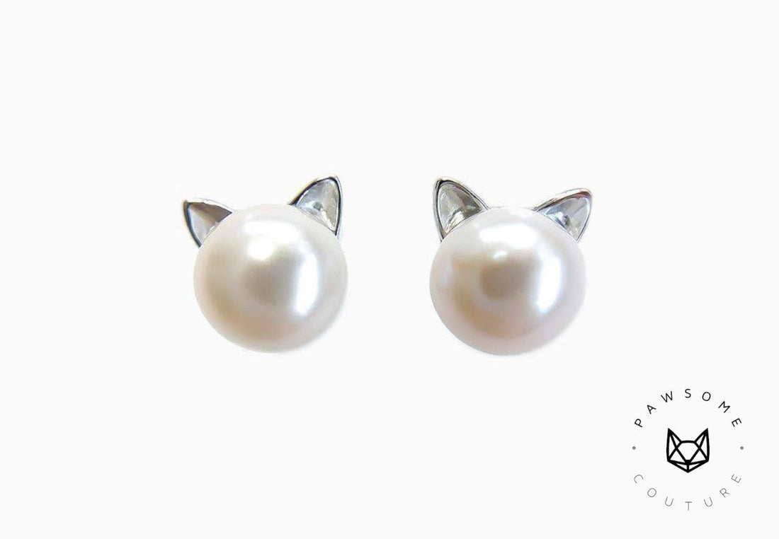 Pawsome Couture Reviews: Silver Pearl Cat Earrings-Pawsome Couture®