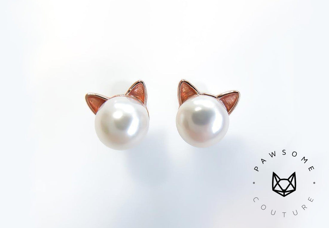 Pawsome Couture Reviews: Rose Gold Pearl Cat Earrings-Pawsome Couture®