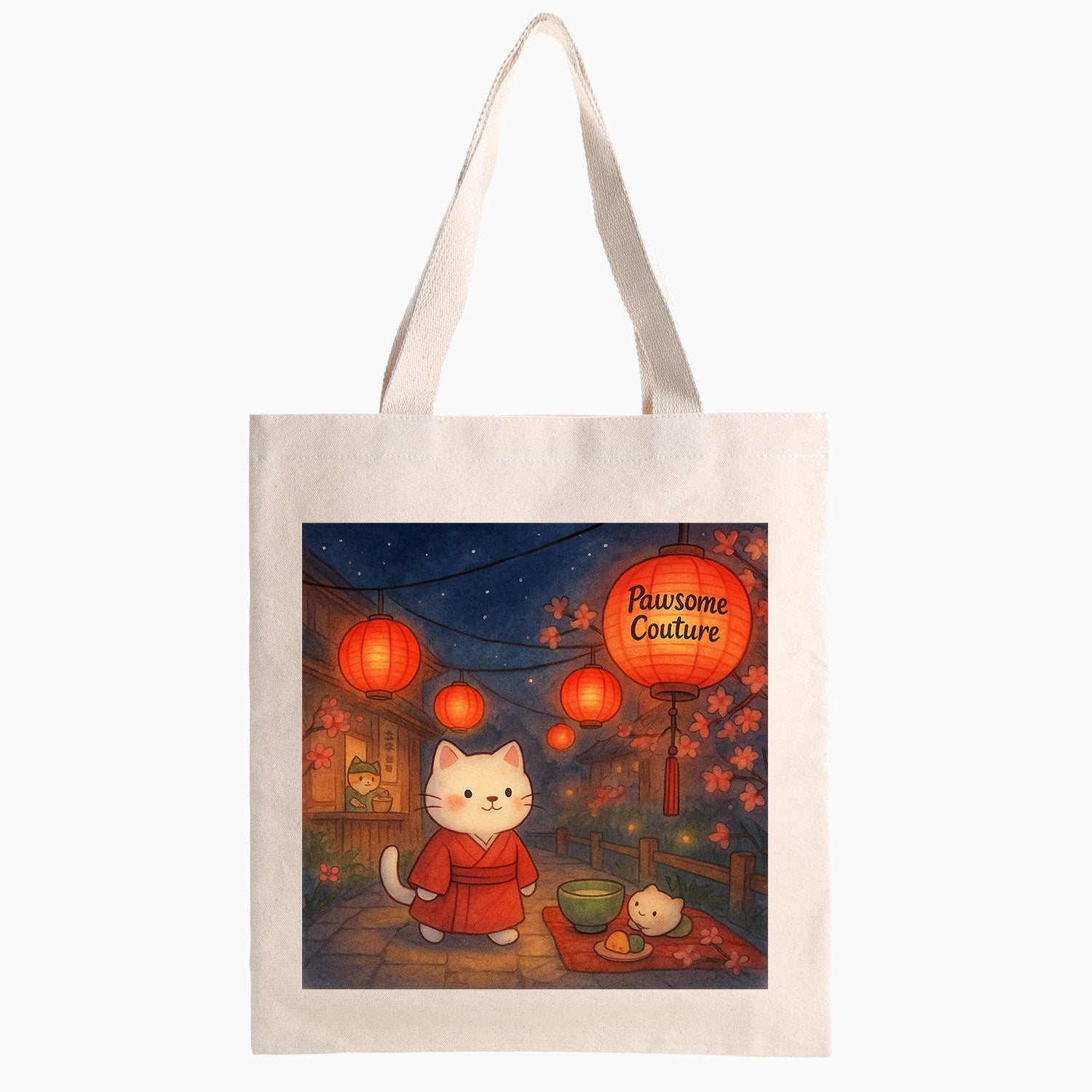 Chinese Lantern Cat Tote Bag