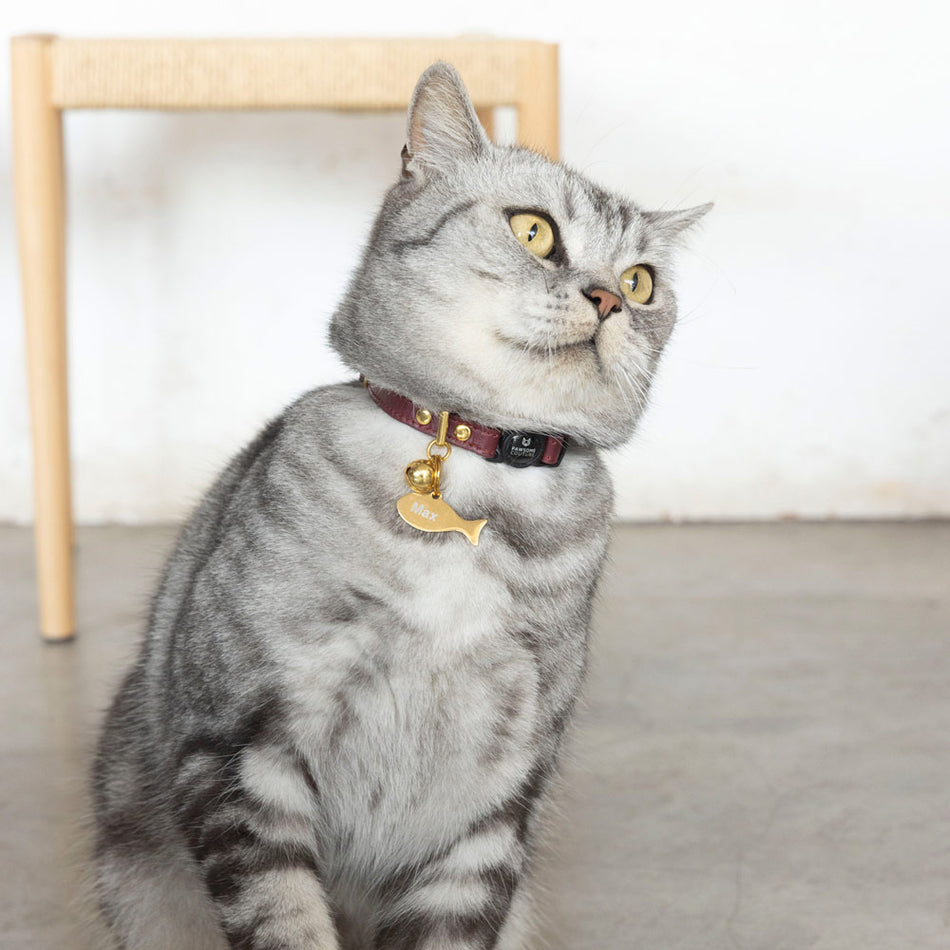 Burgundy Luxury Leather Cat Collar