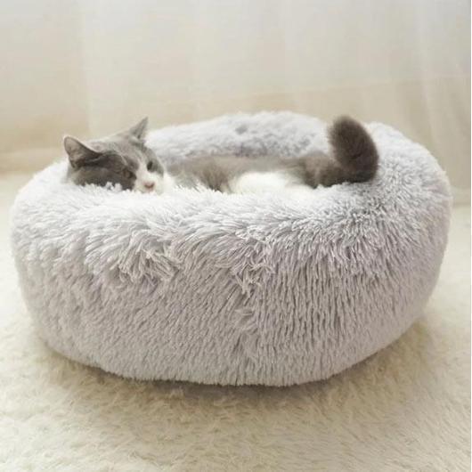 Donut gray cat bed for calming cats and dogs