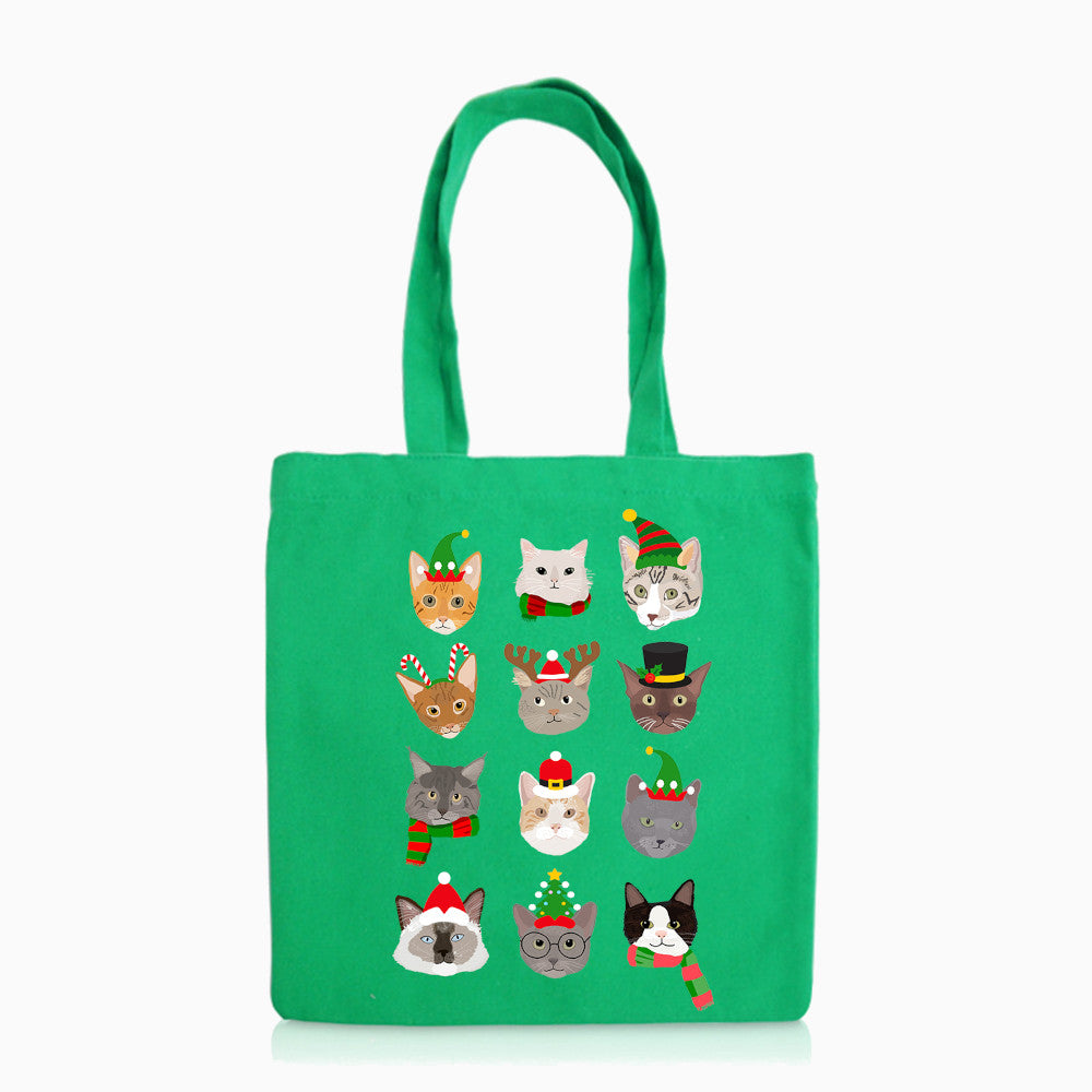 Green Festive Cats Tote Bag
