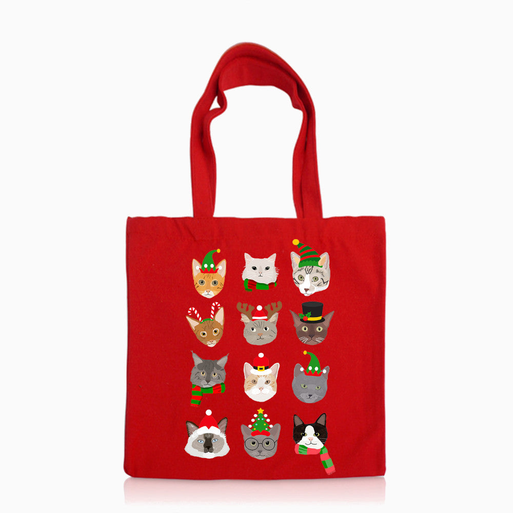 Red Festive Cats Tote Bag
