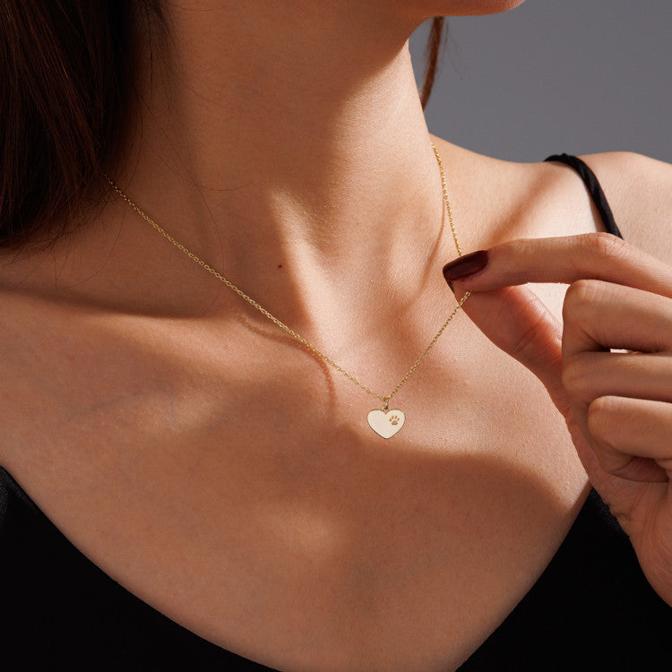 Tiny Heart Paw Print Necklace