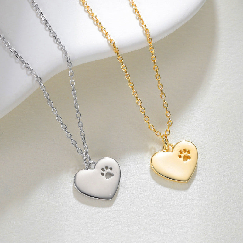 Tiny Heart Paw Print Necklace