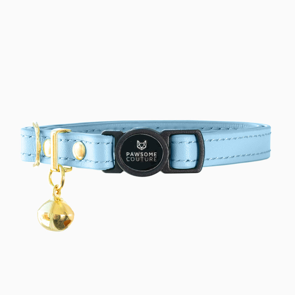 Sky Blue Luxury Leather Cat Collar Image 1