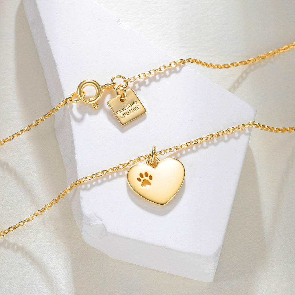 Tiny Heart Paw Print Necklace