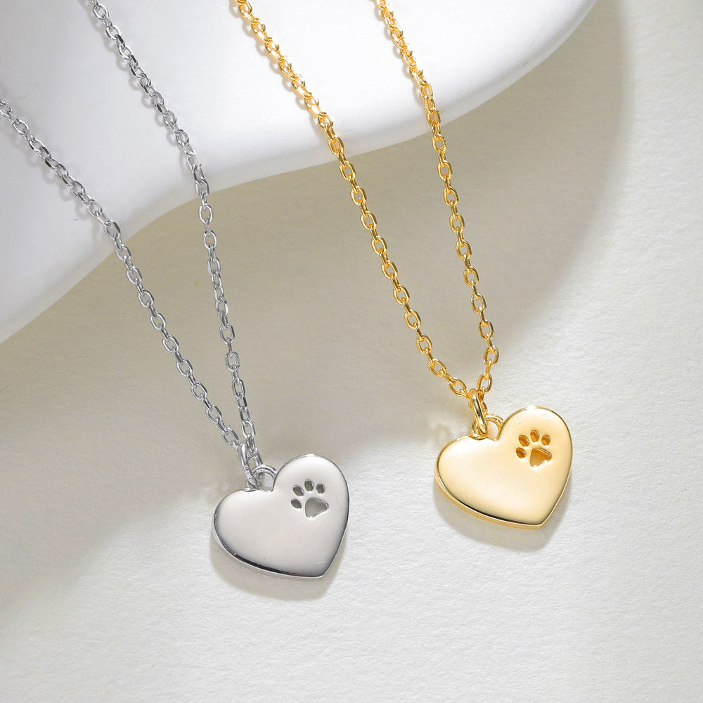 Tiny Heart Paw Print Necklace