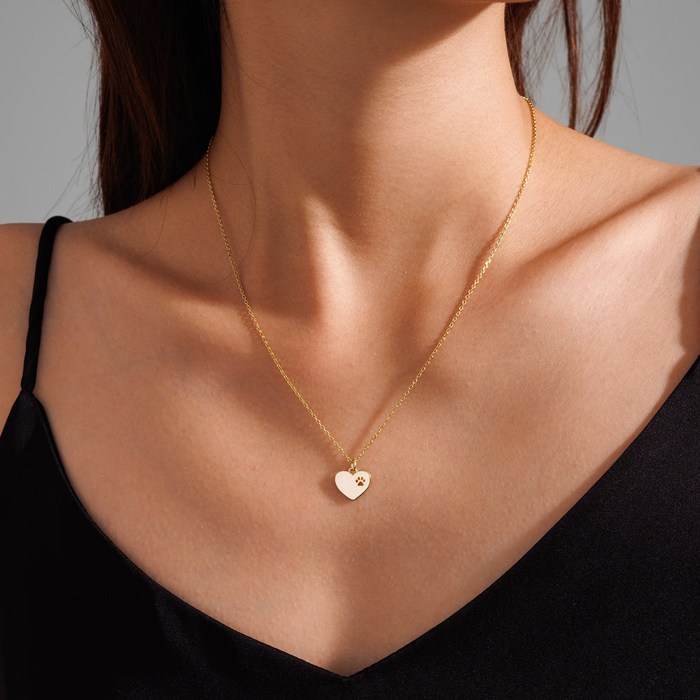 Tiny Heart Paw Print Necklace