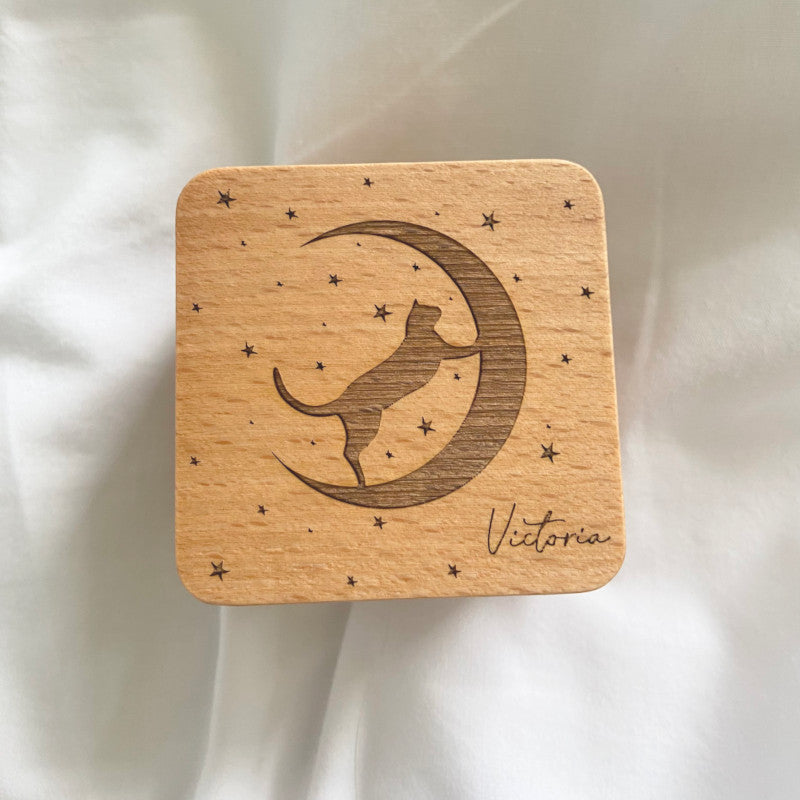 Moon & Stars Light Wooden Jewelry Box