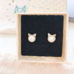 Silver Pearl Cat Earrings - Pawsome Couture