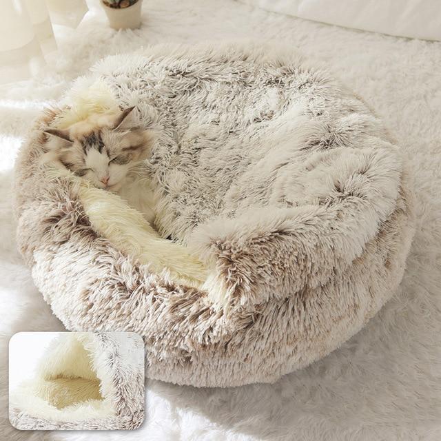 Sleeping Cat in Calming Nest Pet Bed