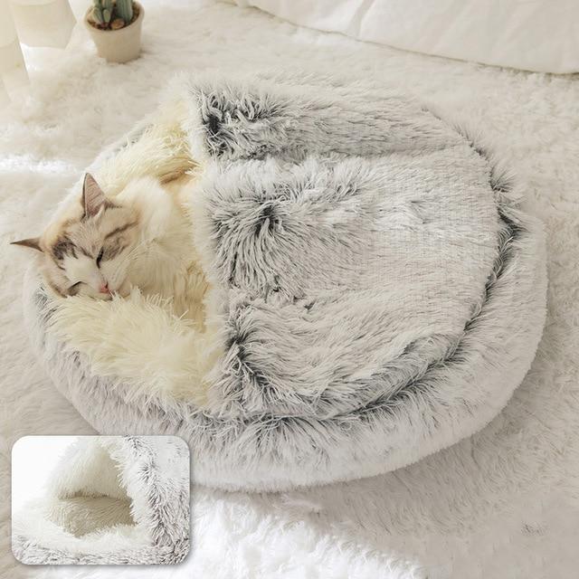 Sleeping Bag Cat in Calming Nest Bed - Calming Pet Bed by Pawsome Couture