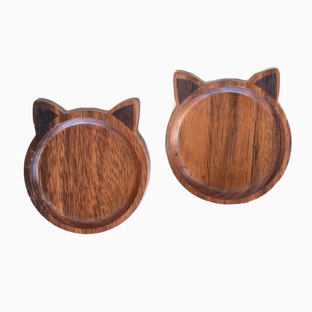 Dark Wooden Cat Side Dishes - Pawsome Couture