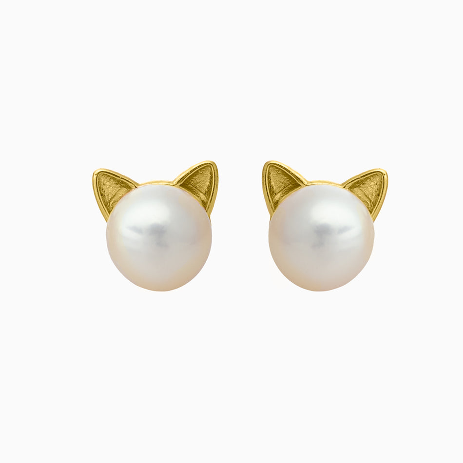 Gold Pearl Cat Earrings-Earrings-Pawsome Couture®