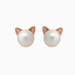 Rose Gold Pearl Cat Earrings