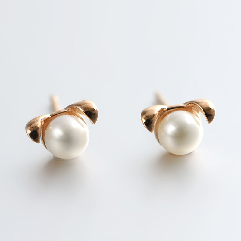 Rose Gold Dog Pearl Earrings